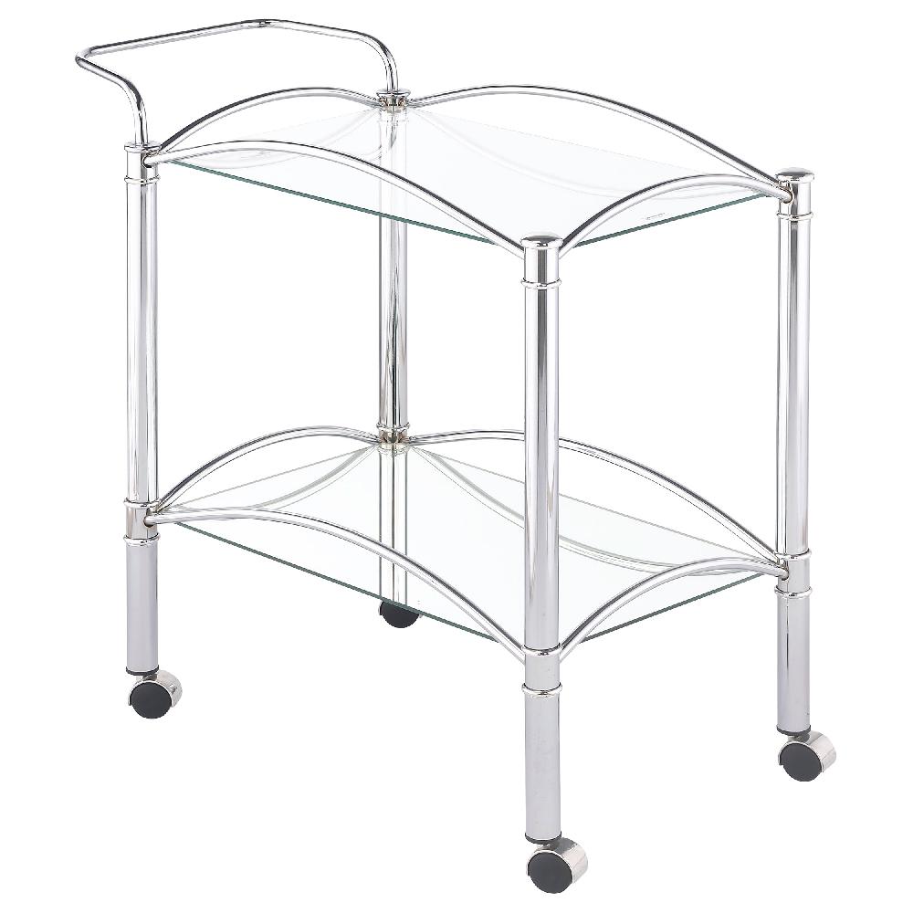 coaster Shadix 2-tier Rectangular Glass Shelf Metal Bar Cart Chrome