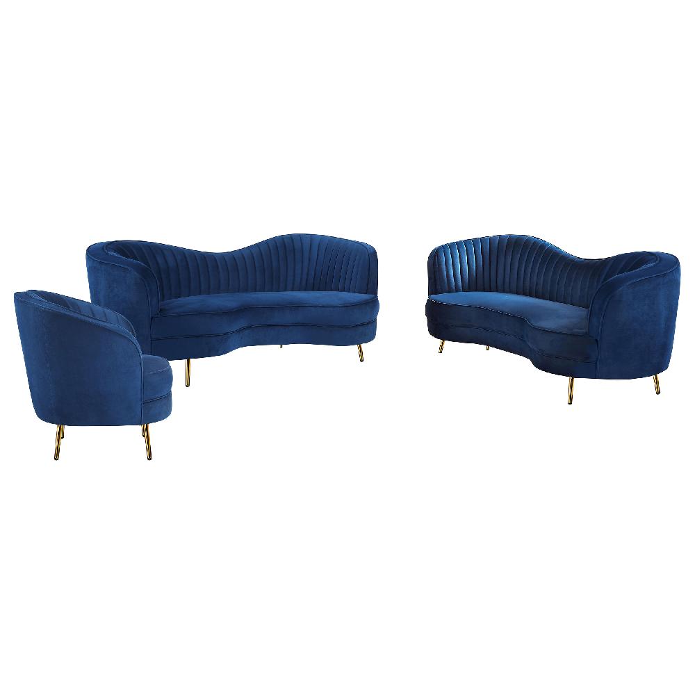 Coaster Sophia 3-piece Upholstered Channel Tufted Sofa Set Blue