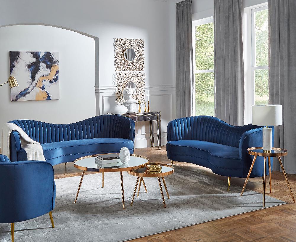 coaster Sophia 3-piece Upholstered Channel Tufted Sofa Set Blue