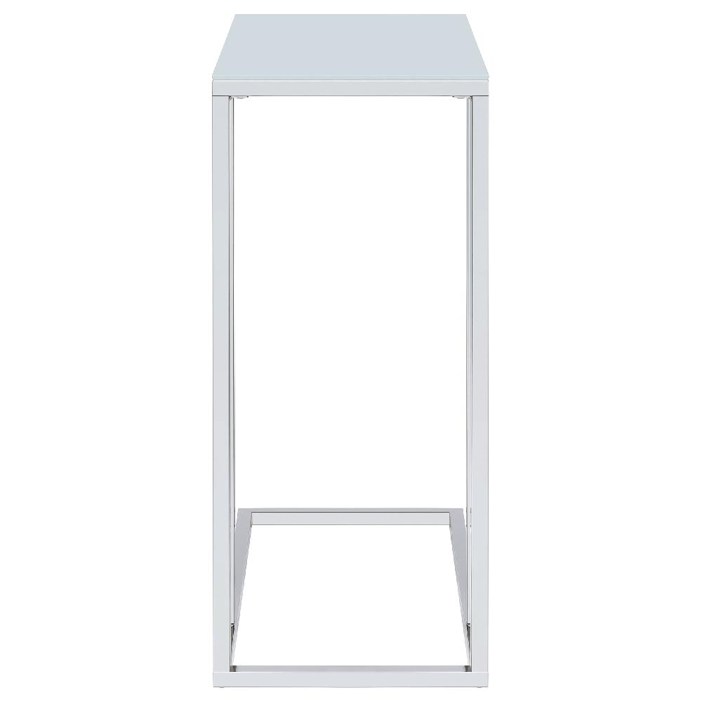 Coaster Stella White Glass Top C-Shaped Sofa Side Table Chrome
