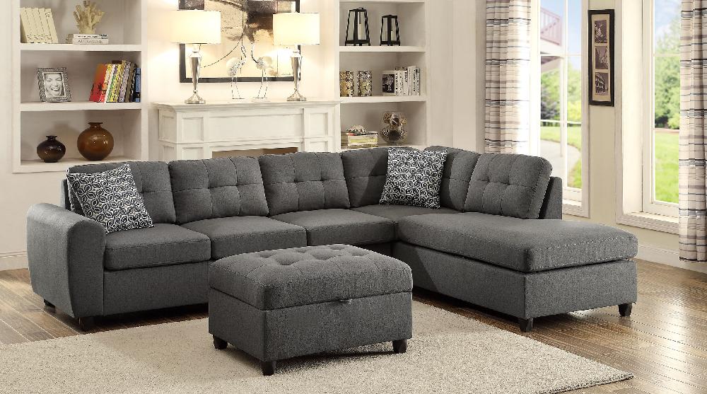 coaster Stonenesse Sectional Sofa with Storage Ottoman Set Grey