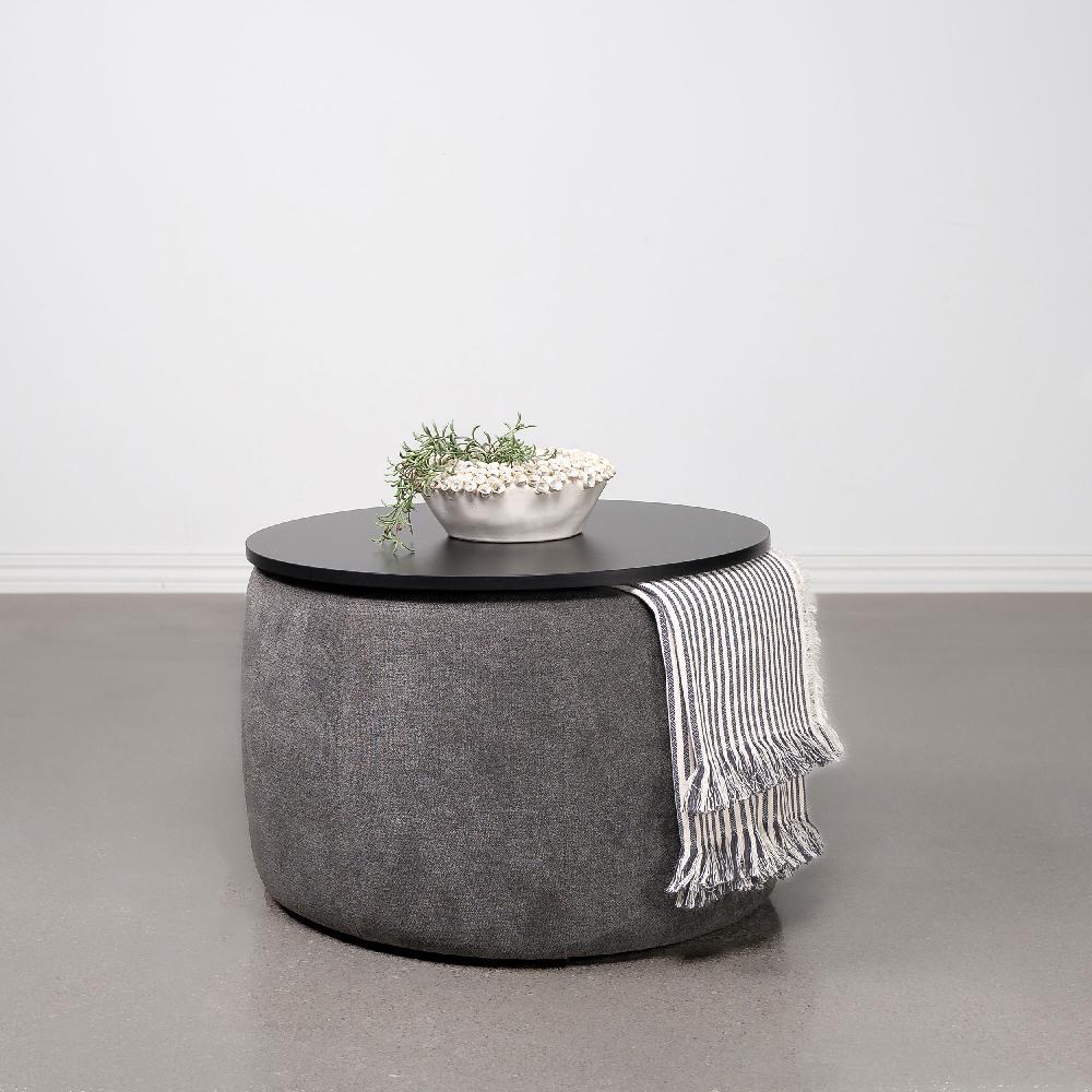 Coaster Tesoro Round Upholstered Lift Top Storage Ottoman Grey