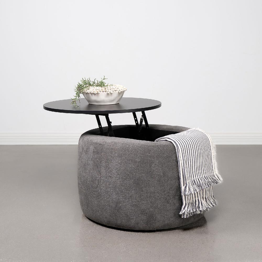 Coaster Tesoro Round Upholstered Lift Top Storage Ottoman Grey