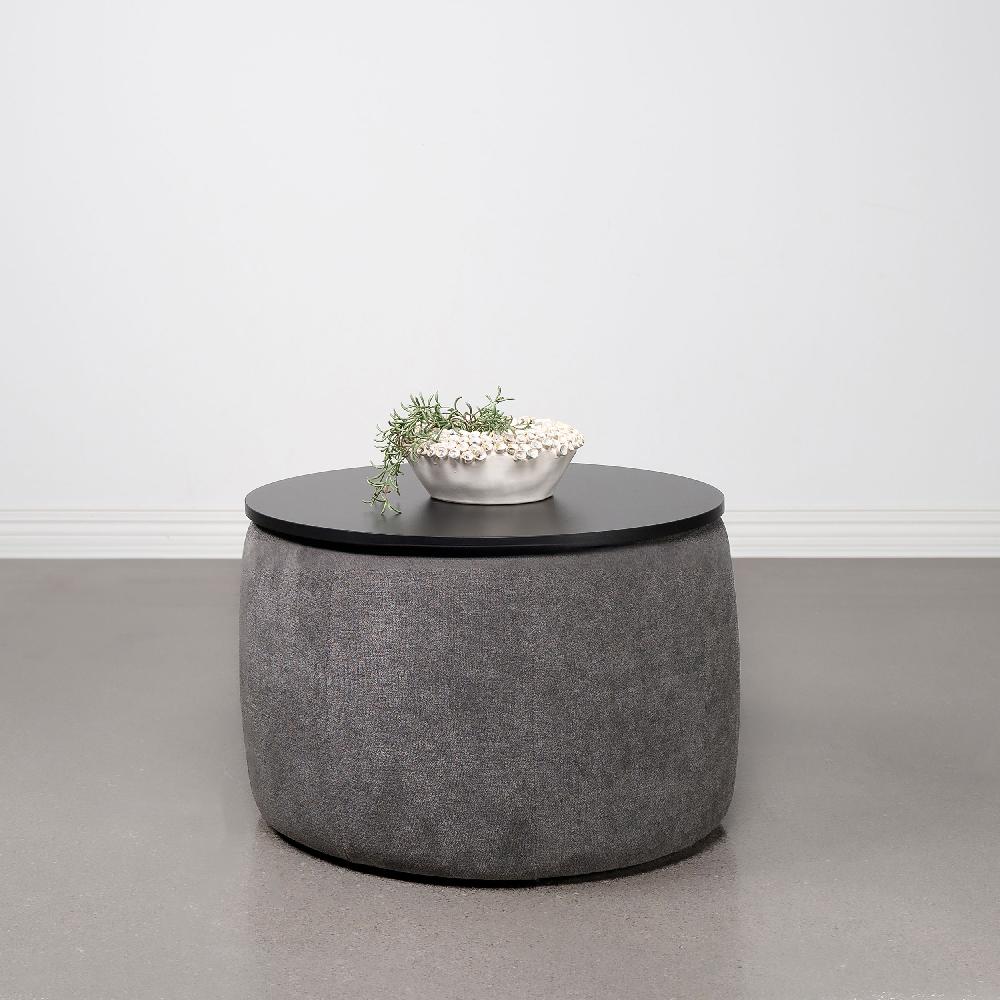 Coaster Tesoro Round Upholstered Lift Top Storage Ottoman Grey