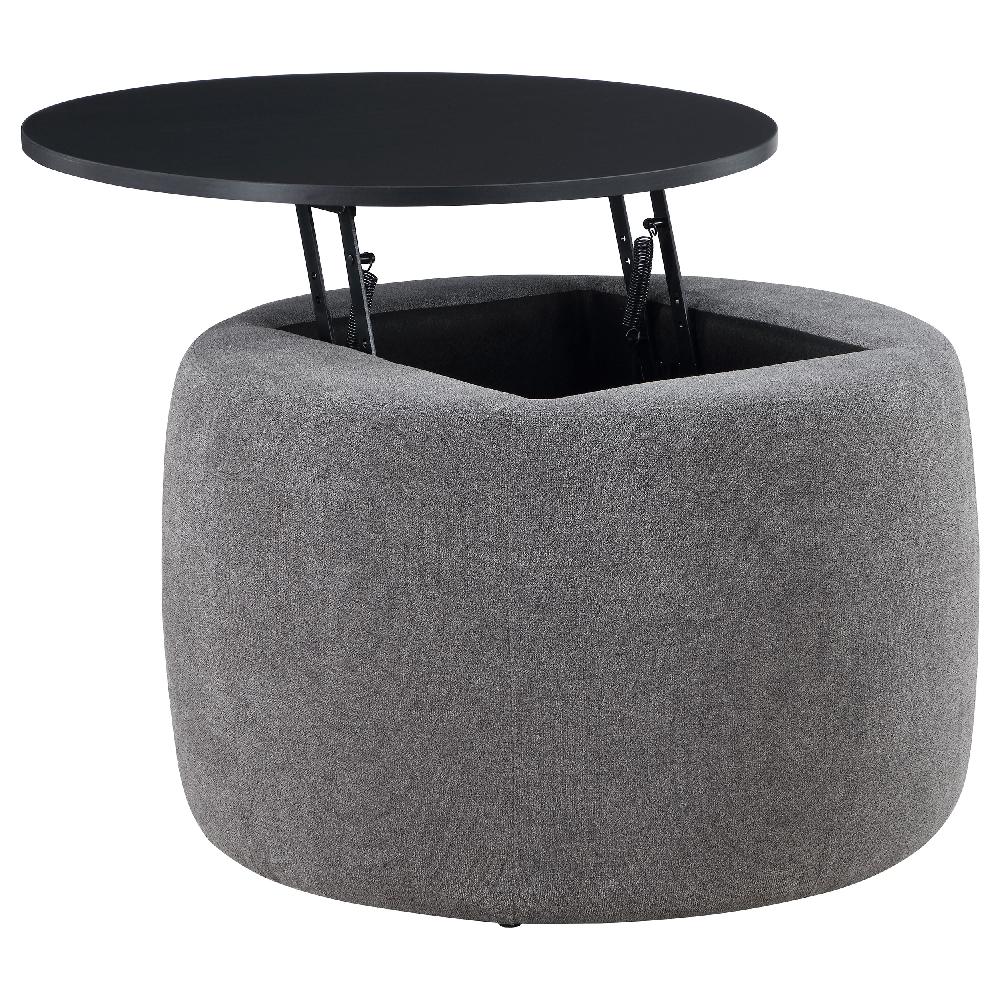 coaster Tesoro Round Upholstered Lift Top Storage Ottoman Grey