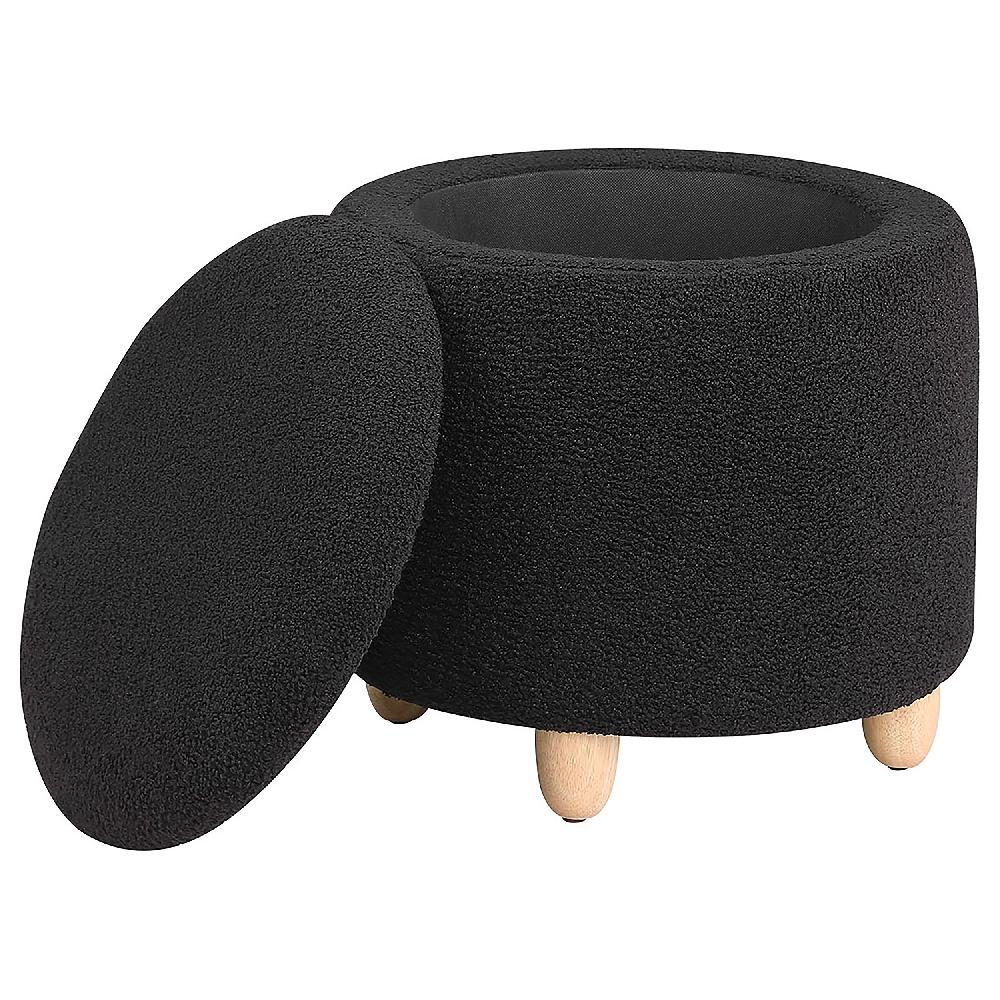 Coaster Valia Faux Sheepskin Upholstered Round Storage Ottoman Black