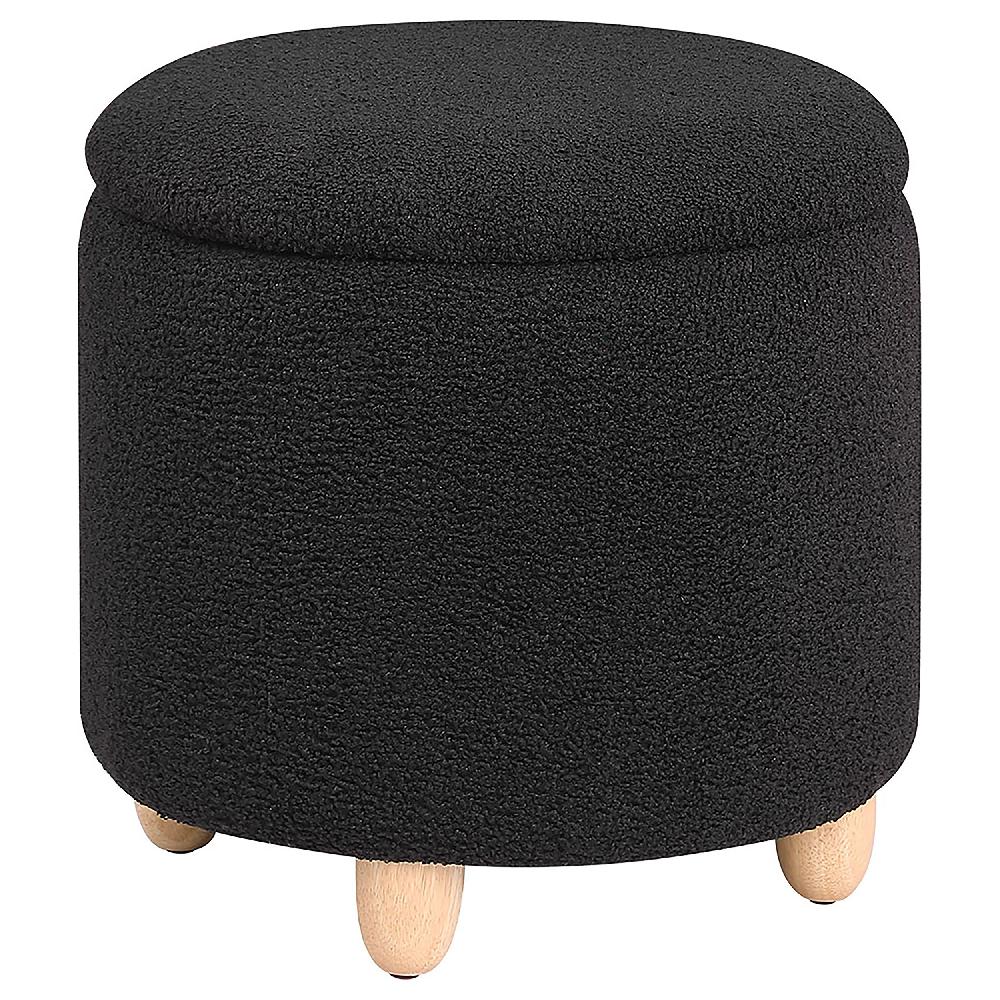 coaster Valia Faux Sheepskin Upholstered Round Storage Ottoman Black