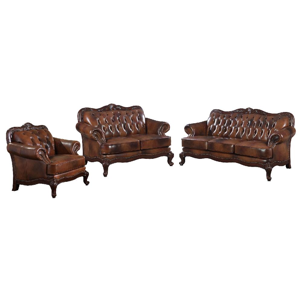 Coaster Victoria 3-piece Full Leather Upholstered Sofa Set Brown