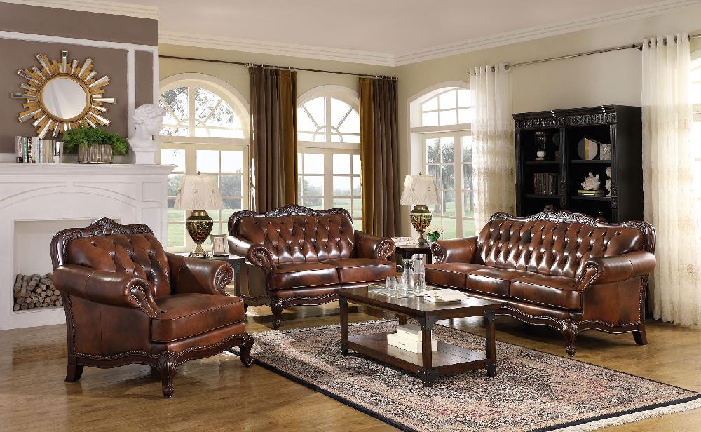 coaster Victoria 3-piece Full Leather Upholstered Sofa Set Brown