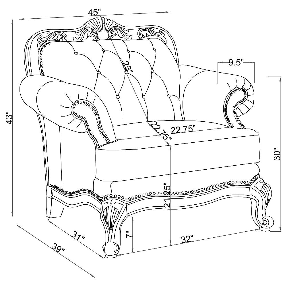 Coaster Victoria Full Leather Upholstered Rolled Arm Chair Brown
