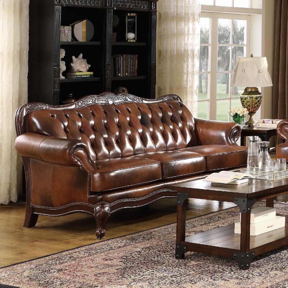 Coaster Victoria Full Leather Upholstered Rolled Arm Sofa Brown