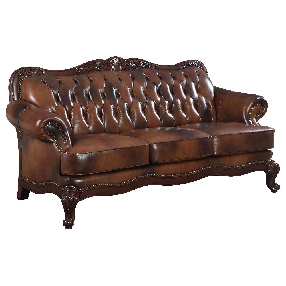 coaster Victoria Full Leather Upholstered Rolled Arm Sofa Brown