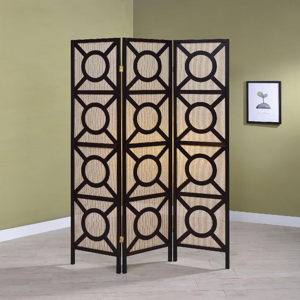 Coaster Vulcan 3 Panel Room Divider Folding Shoji Screen Cappuccino
