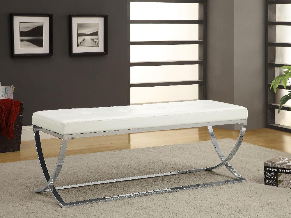 Coaster Walton Leatherette Upholstered Tufted Accent Bench White