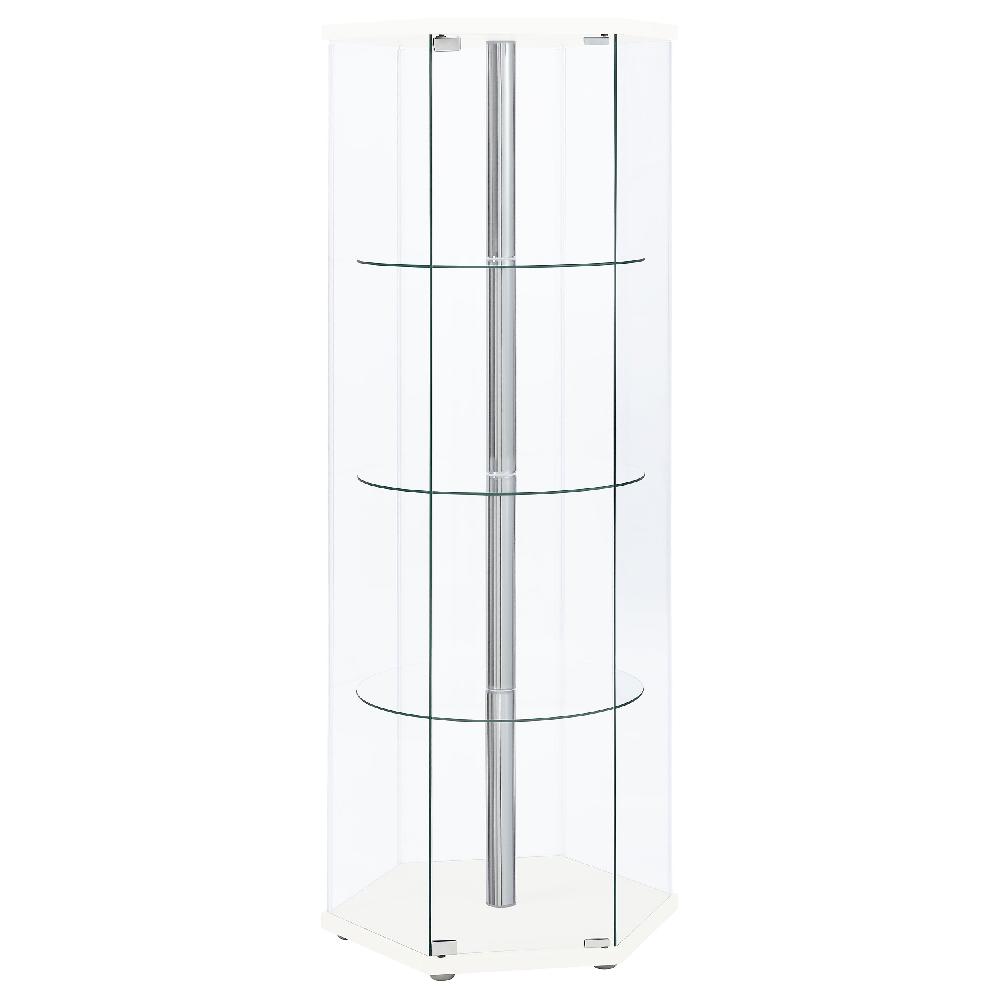 coaster Zahavah 4-shelf Hexagonal Clear Glass Curio Cabinet White