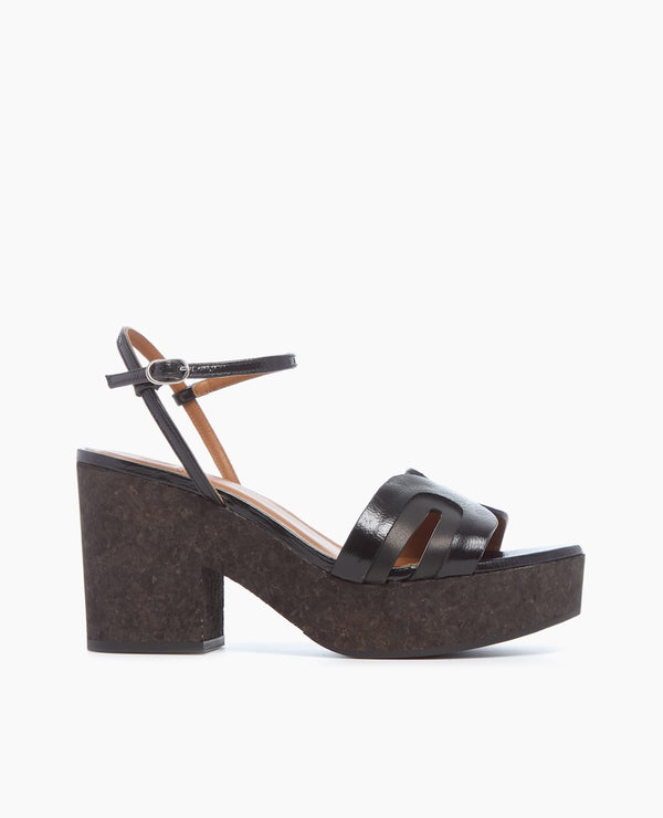 Coclico Bow WedgeBlack Crinkled Patent & Black Leather