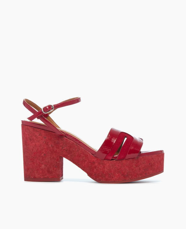 Coclico Bow WedgeZen Red Crinkled Patent & Suede
