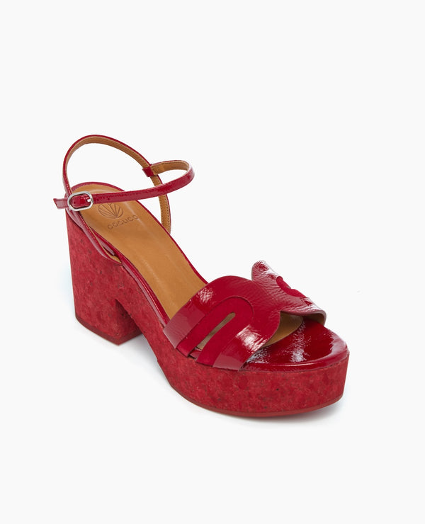 Coclico Bow WedgeZen Red Crinkled Patent & Suede