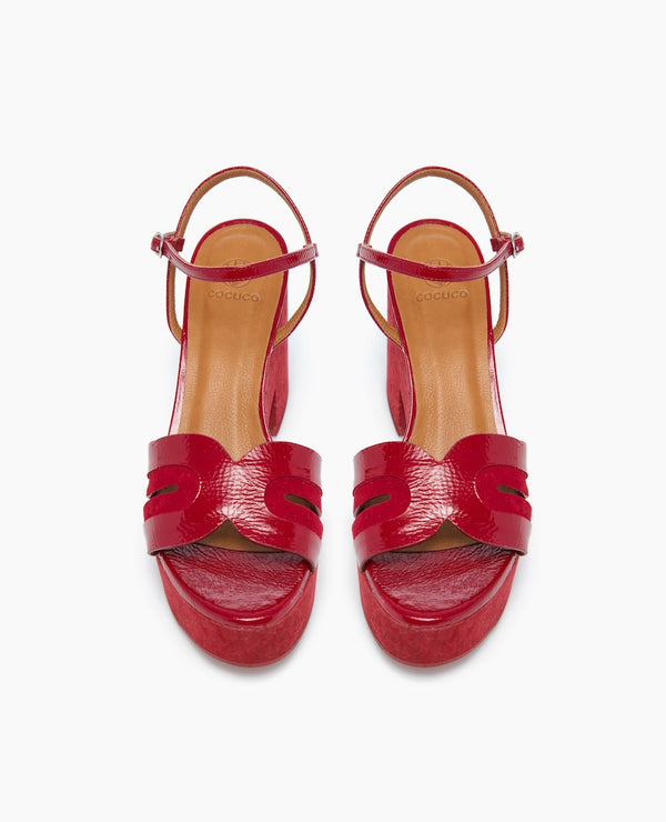 Coclico Bow WedgeZen Red Crinkled Patent & Suede