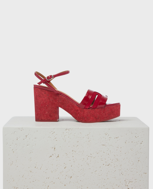 coclico Bow WedgeZen Red Crinkled Patent & Suede