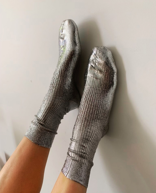 Coclico Maria La Rosa Silver Silk SocksSilver Foil
