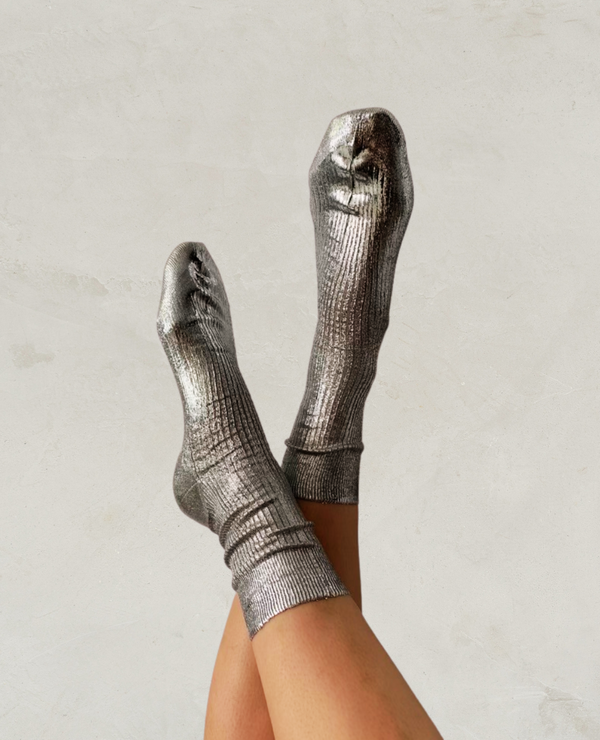 coclico Maria La Rosa Silver Silk SocksSilver Foil