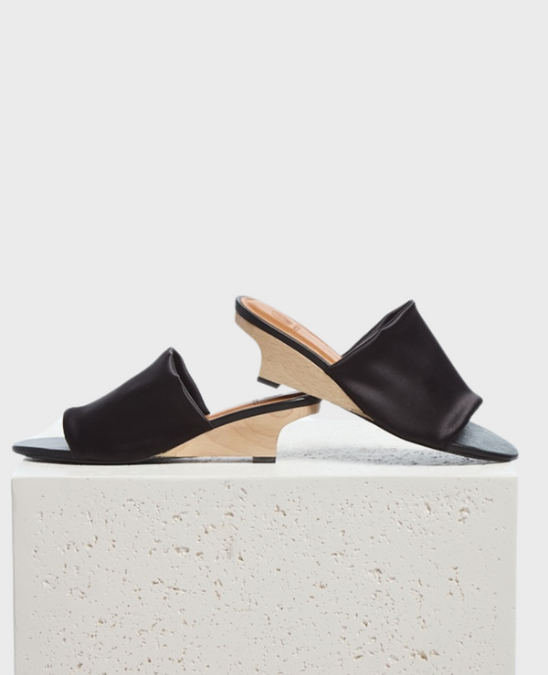 coclico Via Demi-Wedge SandalBlack Strech Satin