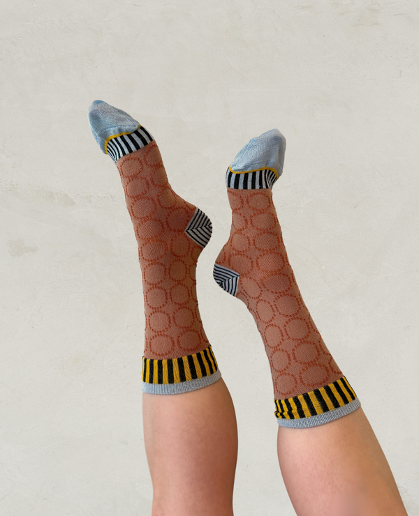 coclico Exquisite J Jacquard Circles SocksRosé and Sky Combo