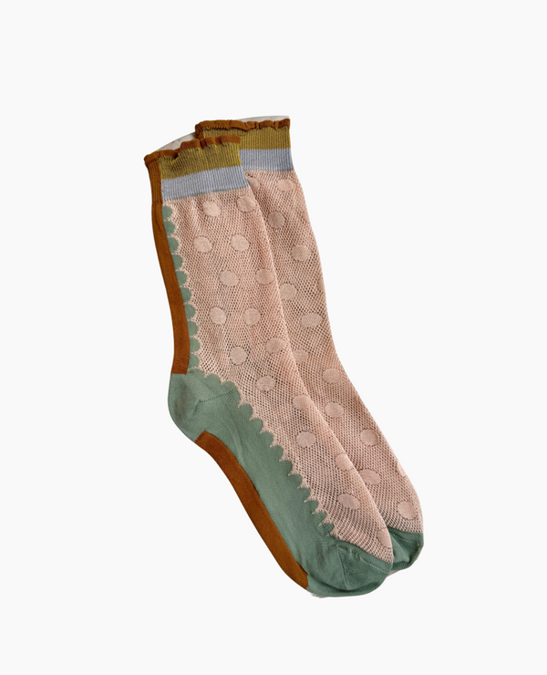 Coclico Exquisite J Transparent Dot SocksBlush And Leaf Combo