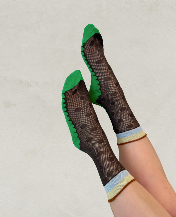 Coclico Exquisite J Transparent Dot SocksGraphite And Grass Combo