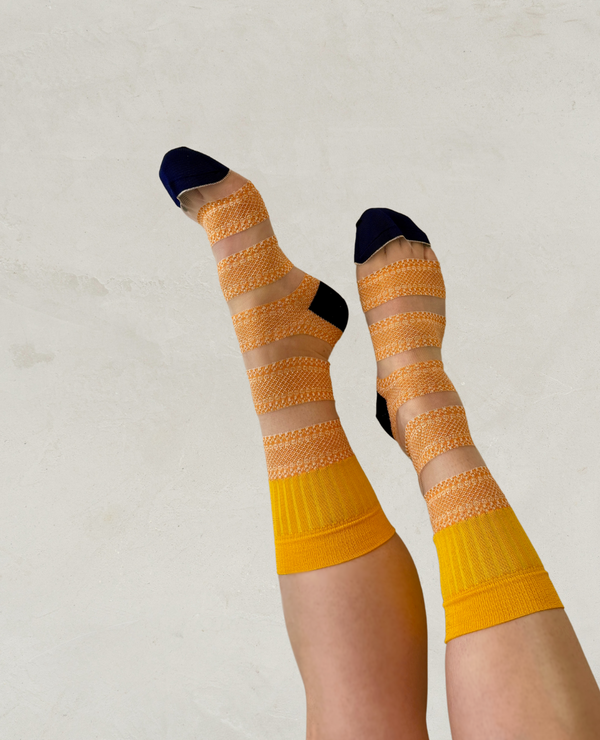 coclico Exquisite J Transparent Stripes SocksTangerine and Sun Combo