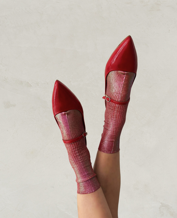 coclico Maria La Rosa Bordeaux Silk SocksBordeaux Foil
