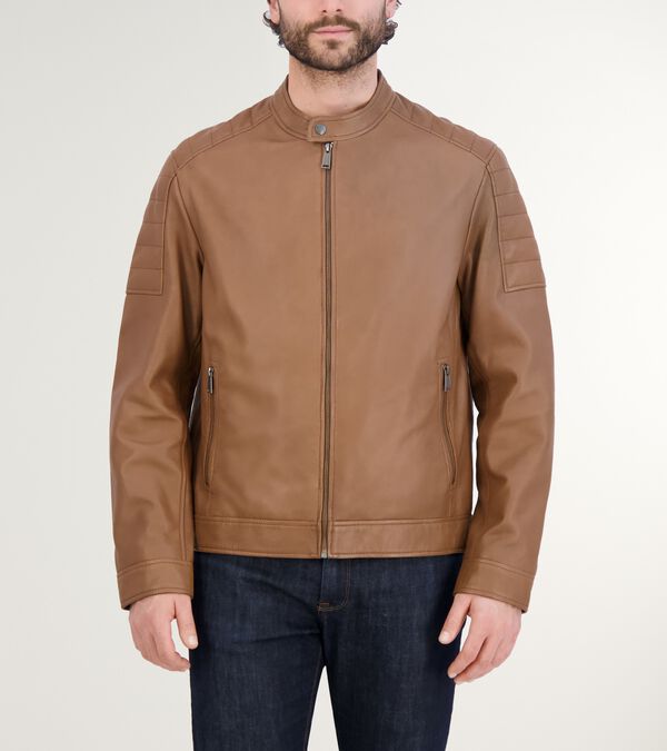 cole haan Men's Leather Racer Jacket
