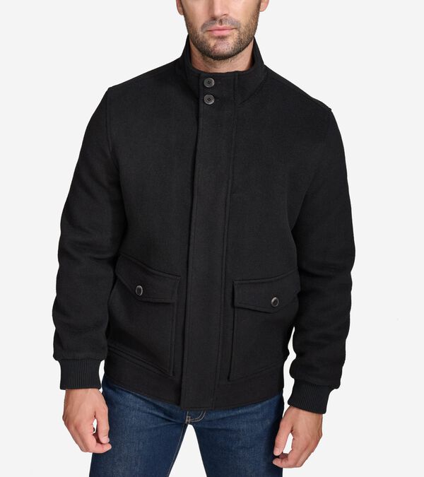 cole haan Men's Stand Collar Bomber Jacket