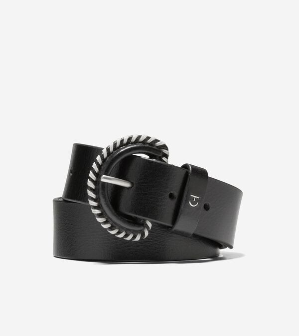 cole haan Women's Buckle Belt With Stitch Details