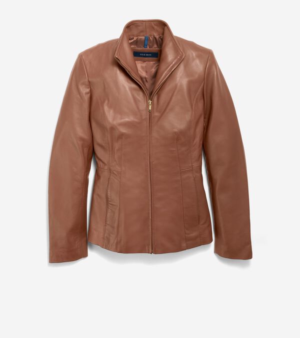 Cole Haan Women's Wing Collar Leather Jacket