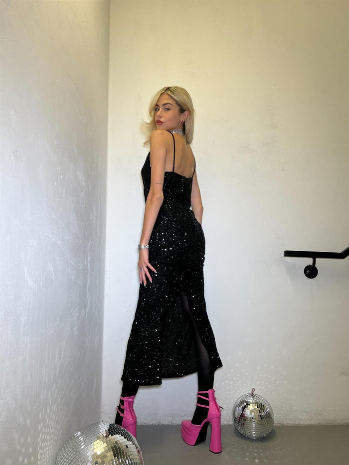 Collective The Label Black-Sequin Strappy Bodycon Midaxi-Dress