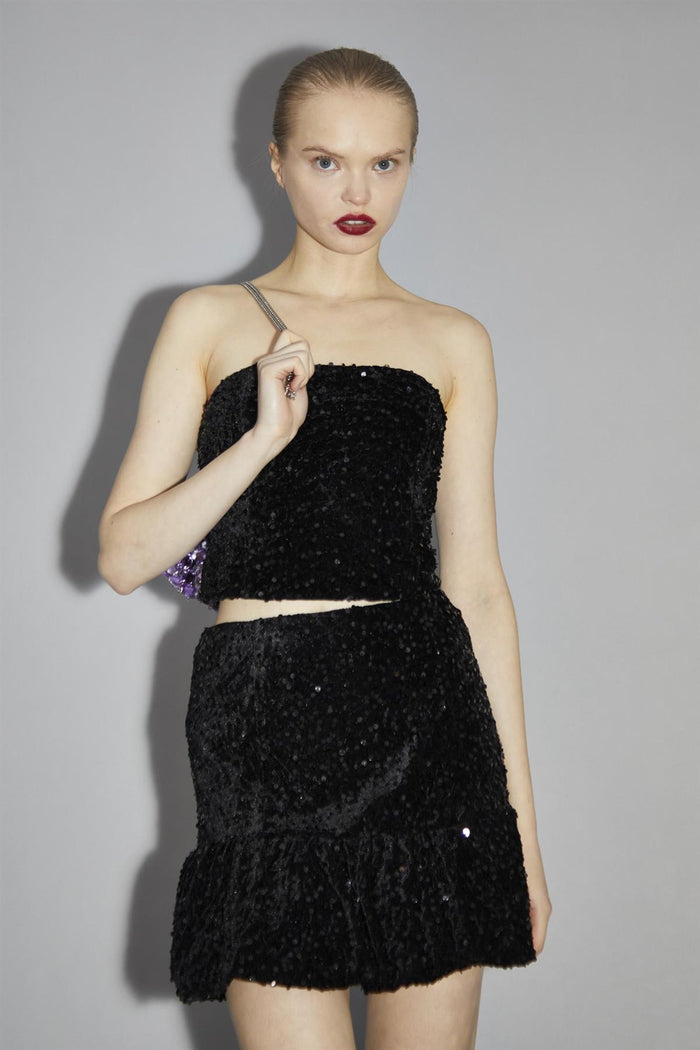 Collective The Label Black Velvet-Sequin Puffball Mini-Skirt