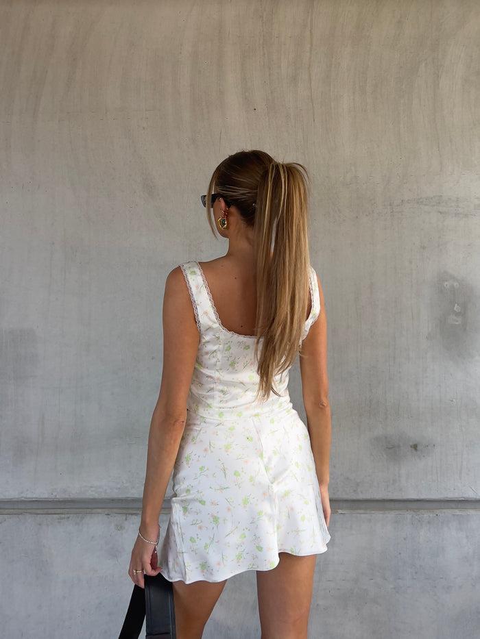 Collective The Label Cassidy Co-ord Wrap Mini-Skirt - Green-Pink Stem Floral
