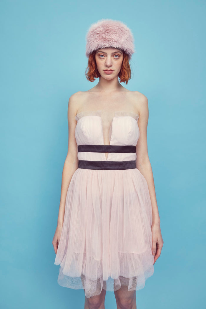 Collective The Label Clara Pleated Tulle Strapless Mini Dress - Light Pink
