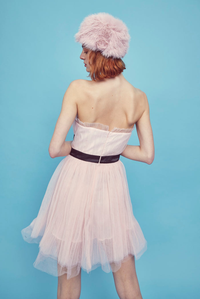 Collective The Label Clara Pleated Tulle Strapless Mini Dress - Light Pink