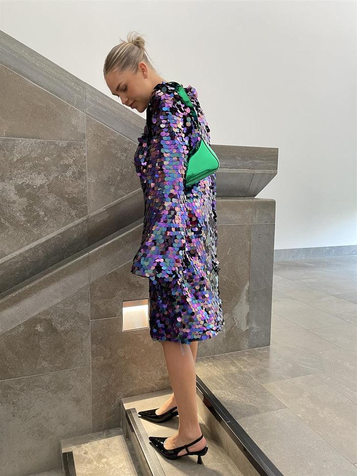 Collective The Label Curve Mackenzie Flared Sleeve Sequin Mini-Dress - Petrol Mix