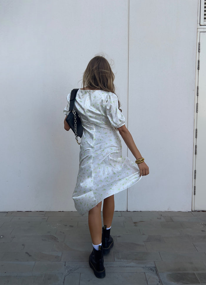 Collective The Label Felicity Twist Front Midaxi Dress - Green-Pink Stem Floral