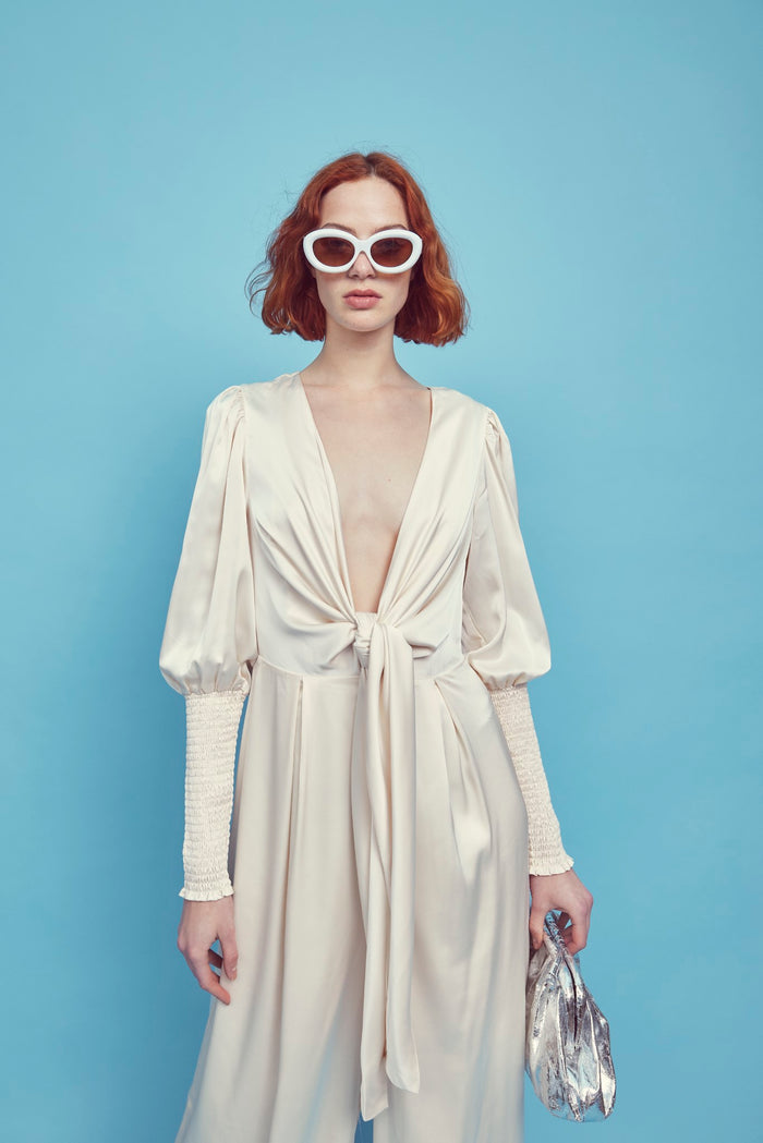 Collective The Label Frances Plunge Front Jumpsuit - Oyster