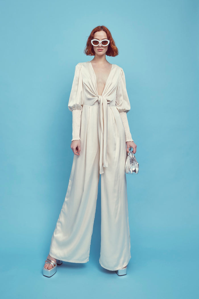 collective the label Frances Plunge Front Jumpsuit - Oyster collective the label Frances Plunge Front Jumpsuit - Oyster
