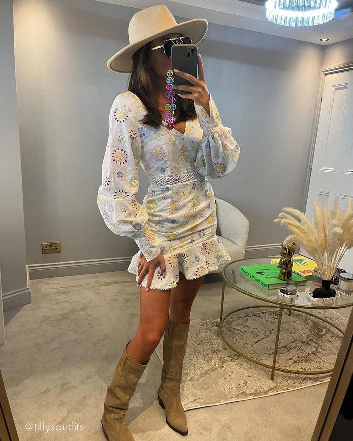 Collective The Label Gabrielle V-Neck Peplum Mini Dress - White Pastel