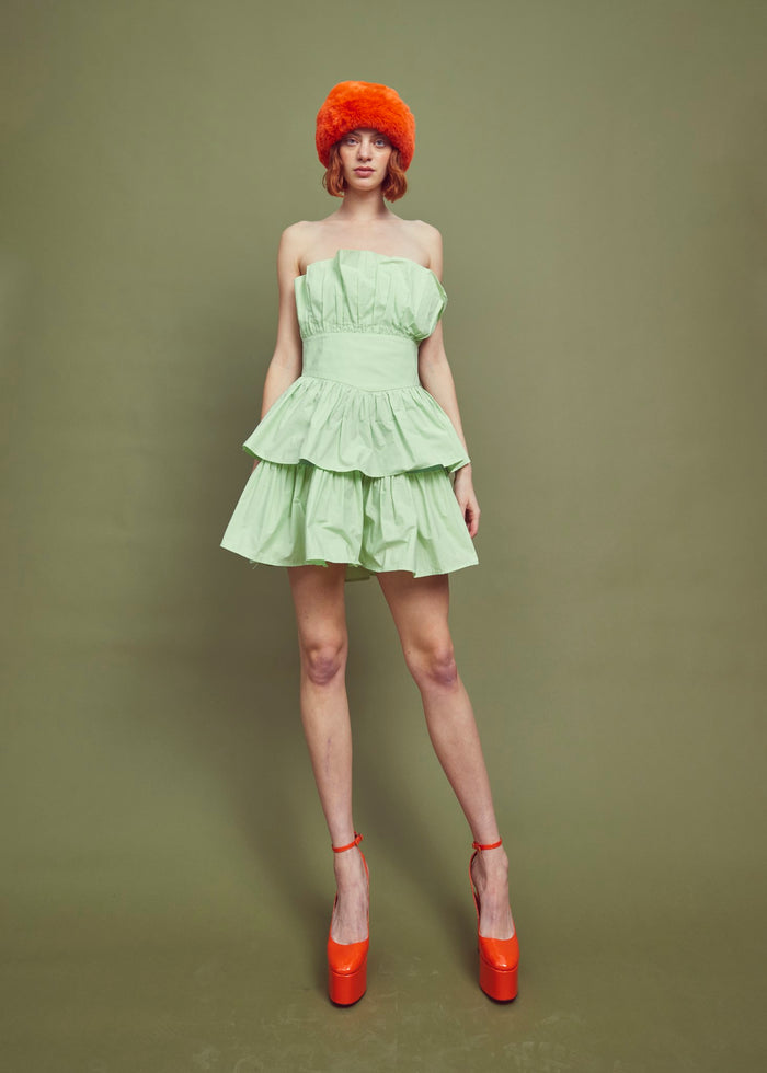 collective the label Gemma Bandeau Ruffle Mini Dress - Green