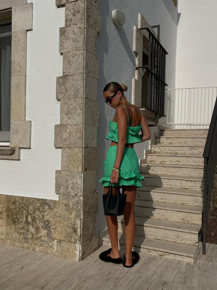 Collective The Label Jenna Co-ord Ruffle-Hem Mini-Skirt -Bright-Green