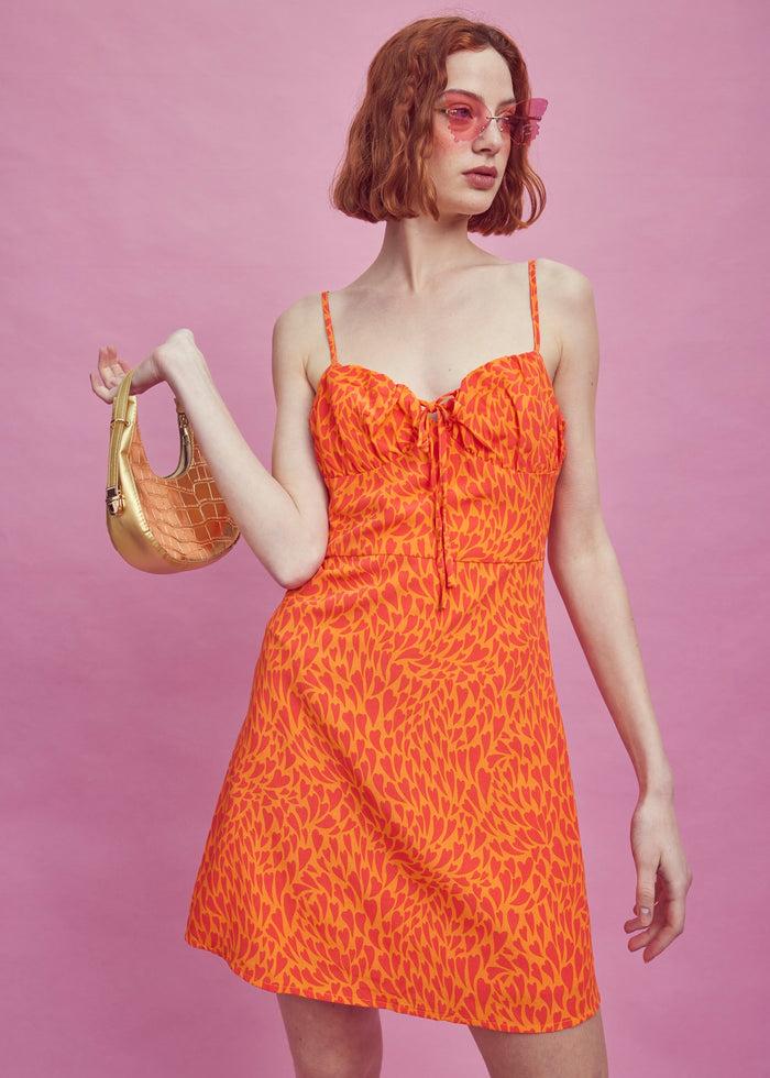 Collective The Label Lexie Ruched Bust Mini Dress - Orange/Red Heart