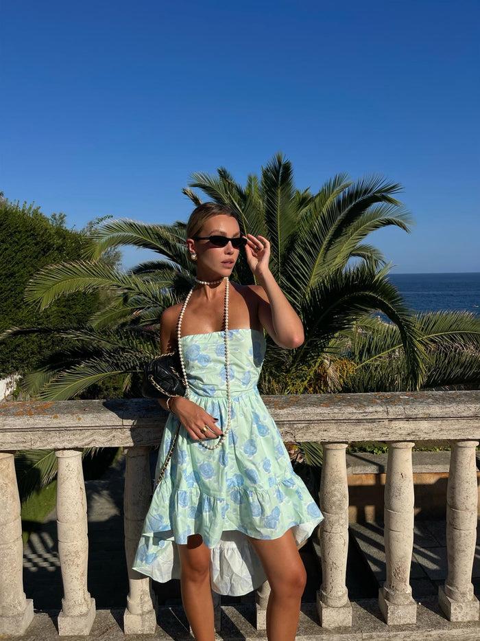 Collective The Label Niamh Strapless Hi-Low Dress -Mint-Blue Floral